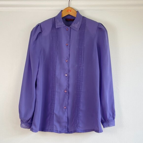 Canelle Paris Vintage 80s Lilac Blouse Size 38 EU - Picture 1 of 11